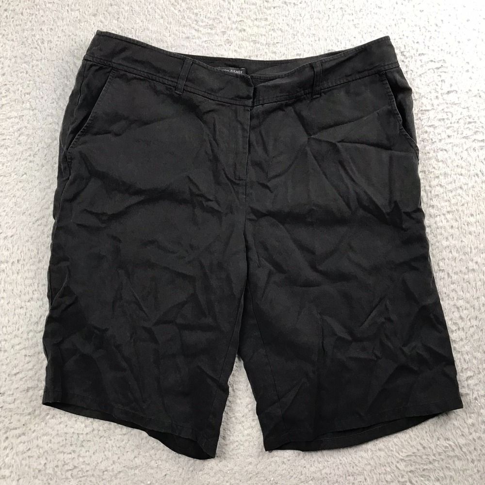 Eileen Fisher Walking Shorts Womens M Black Tencel Twill 10.5" Minimalist Casual